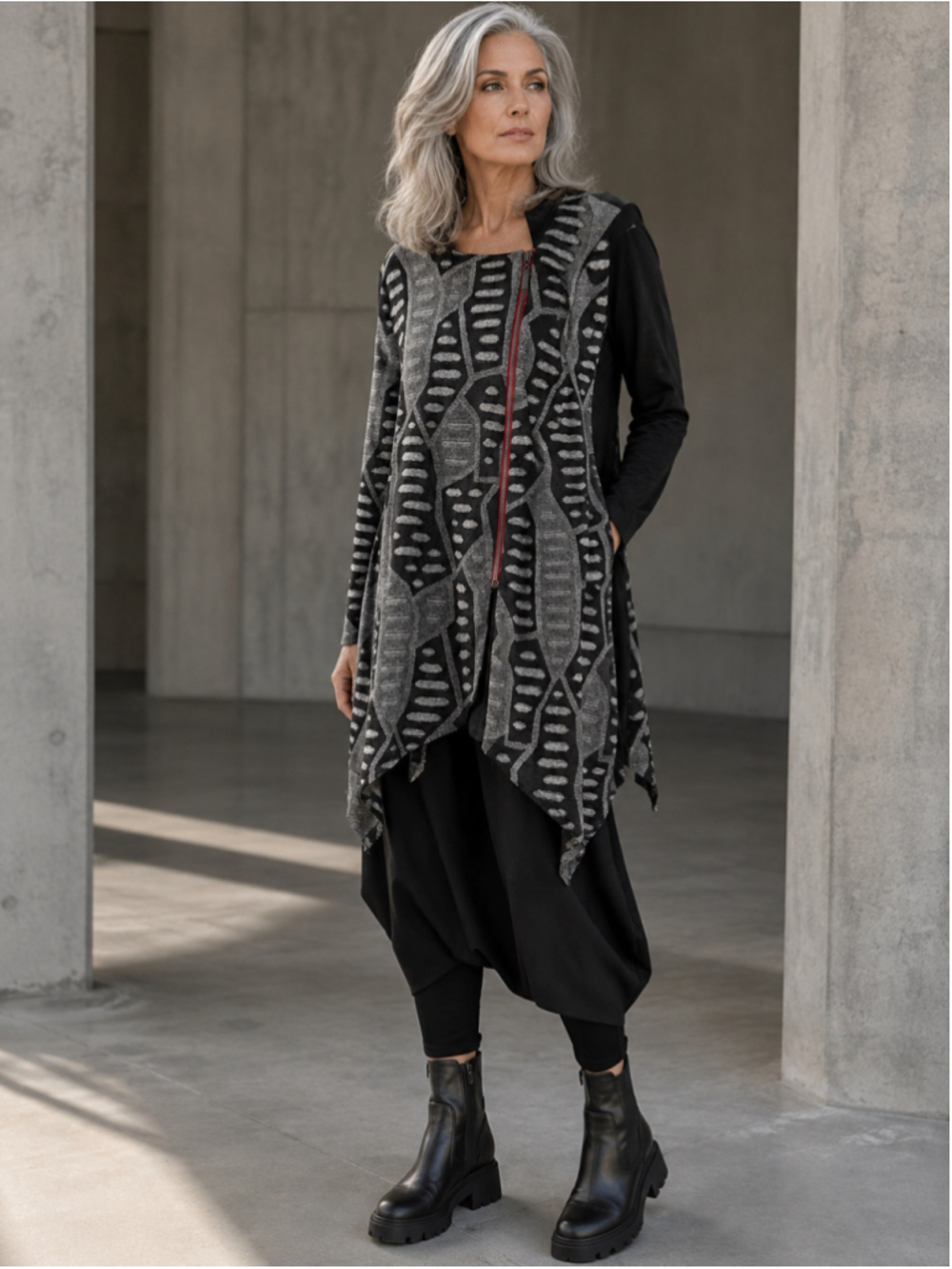 Lagenlook Jacket Women M IC by Connie K Asymmetric Avant Garde Artsy Black Gray